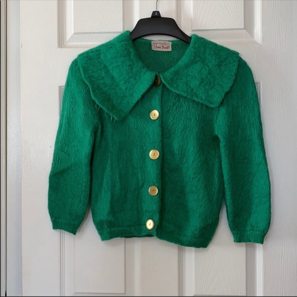 VTG 50’s Shawl Collar Green Mohair Cardigan Sweater